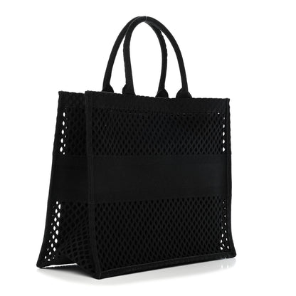 Christian Dior Mesh Embroidered Book Tote Black 2 of 8