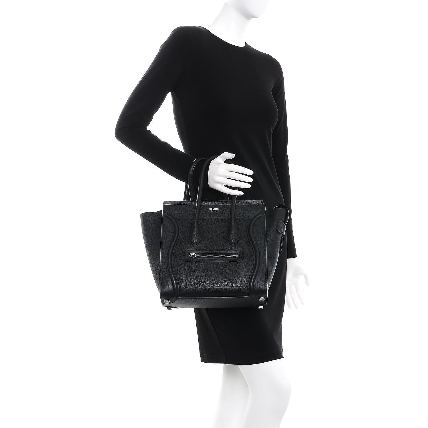 Celine Drummed Calfskin Micro Luggage Black 2 of 8