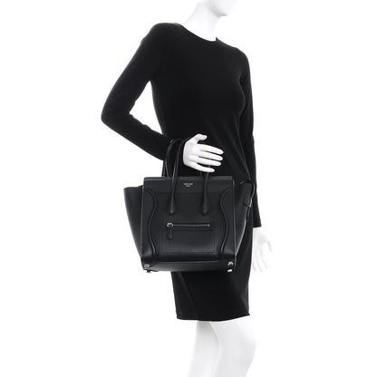 Celine Drummed Calfskin Micro Luggage Black 2 of 8