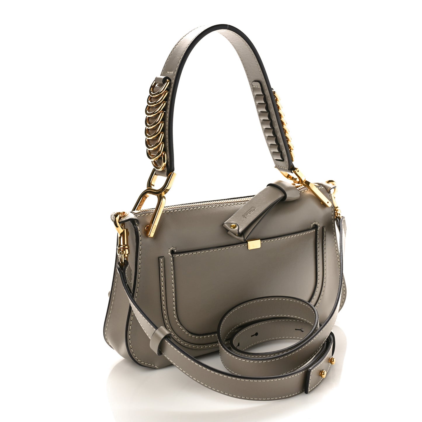 Shiny Calfskin Small Marcie Saddle Shoulder Bag Motty Grey