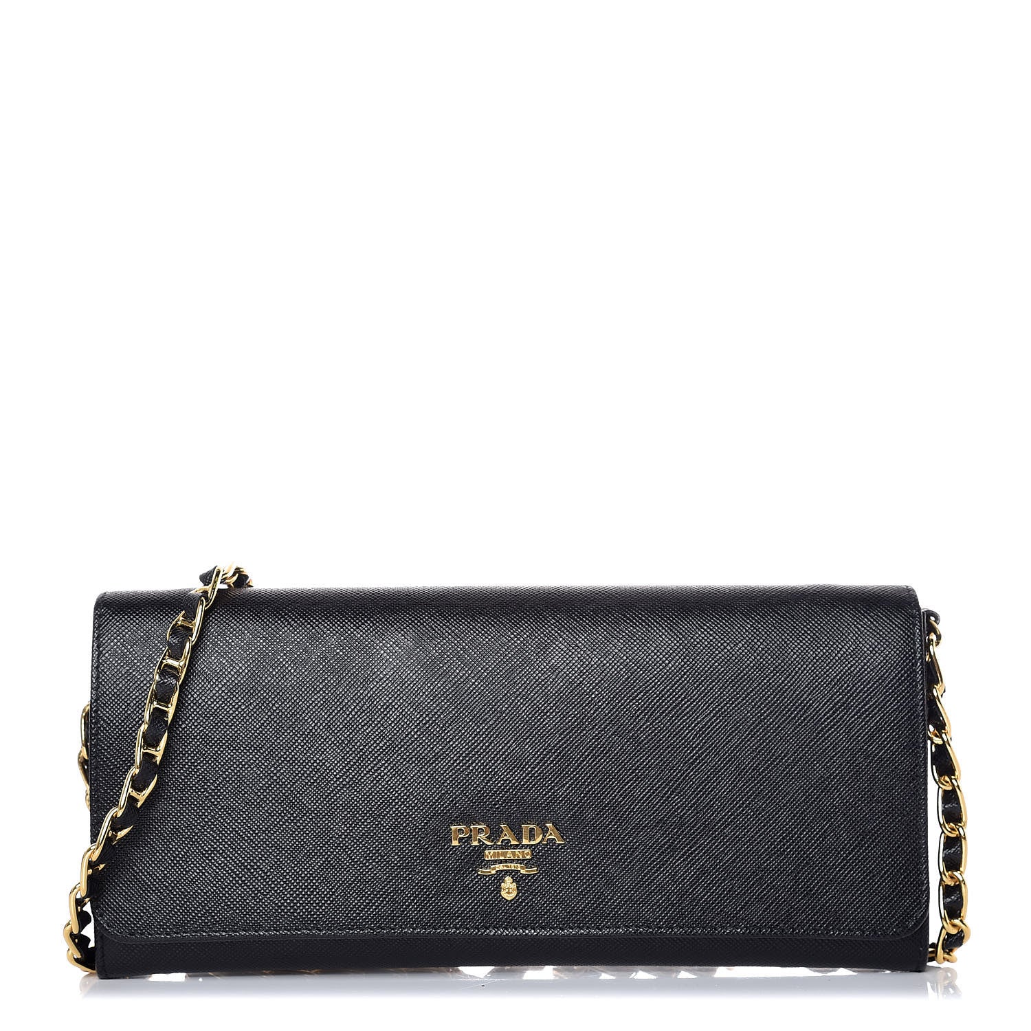 Prada Saffiano Metal Oro Chain Wallet Black 1 of 9