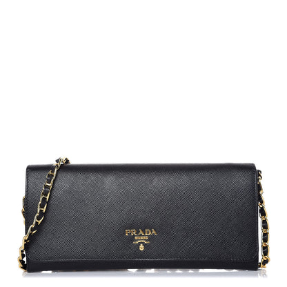 Prada Saffiano Metal Oro Chain Wallet Black 1 of 9