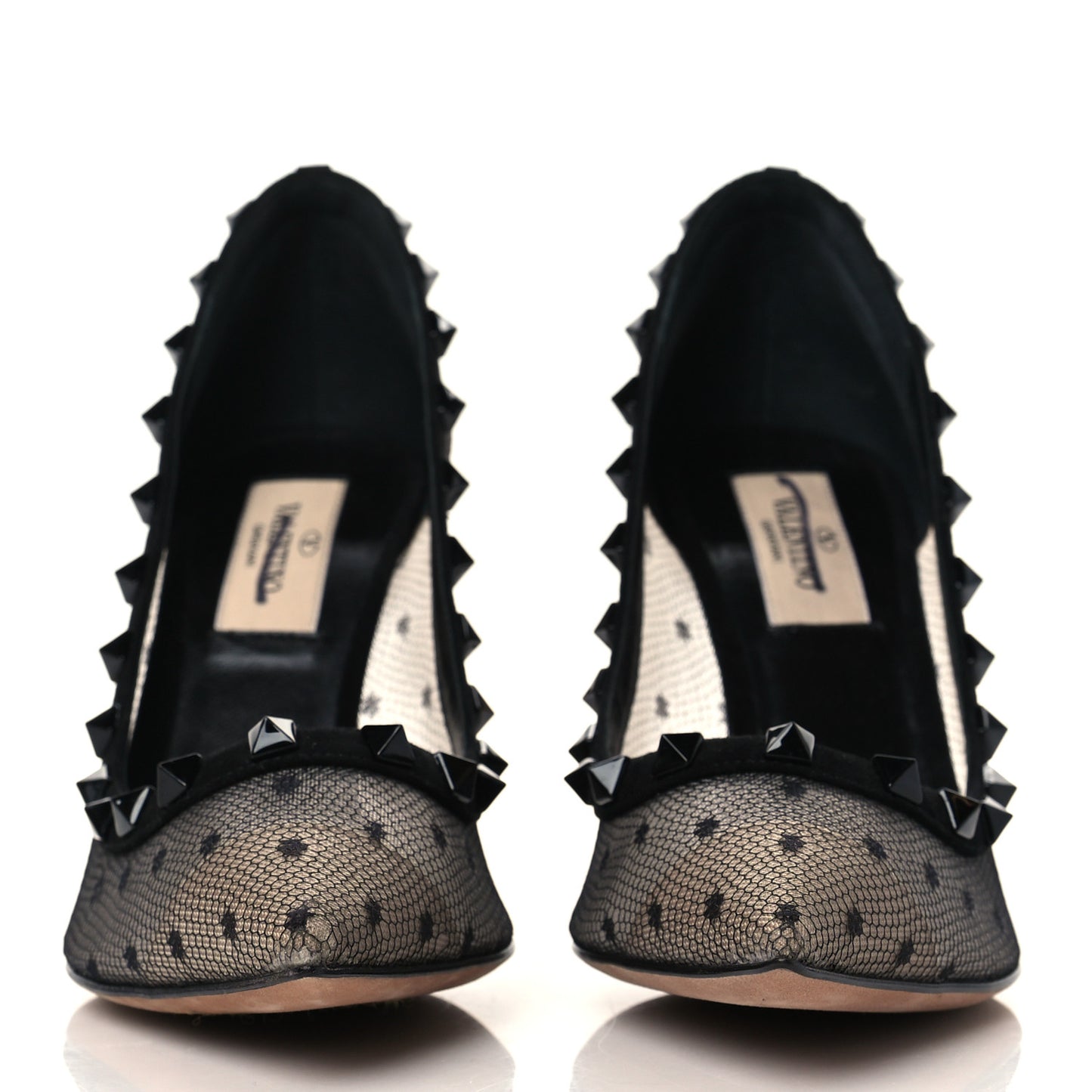 Mesh Point d'Esprit Calfskin Rockstud 85mm Pumps 37 Black