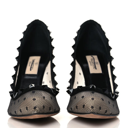 Valentino Garavani Mesh Point d'Esprit Calfskin Rockstud 85mm Pumps 37 Black 2 of 10