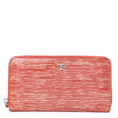 Chanel Patent Calfskin Striped Large Gusset Zip Around Wallet Red 1 of 10