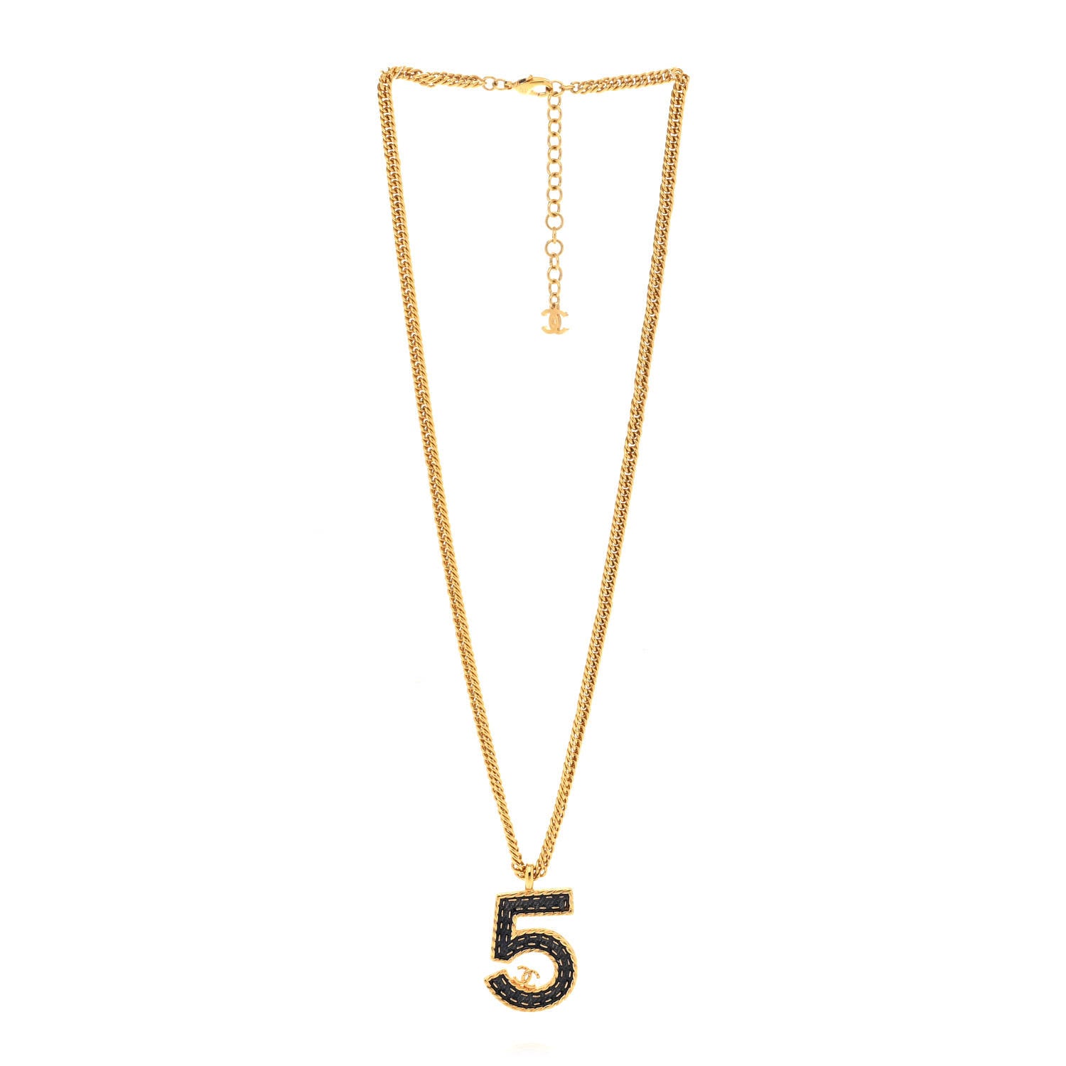 Chanel Metal Resin Chain CC No.5 Necklace Gold Blue 3 of 5