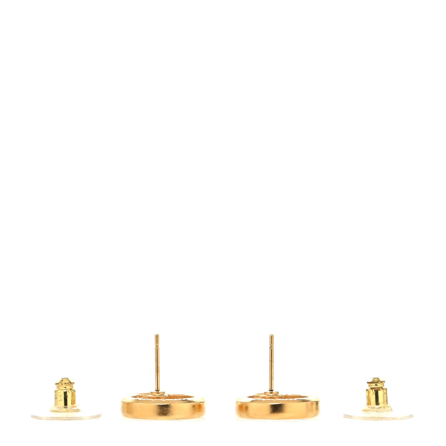 Metal Crystal Textured CC Round Earrings Gold