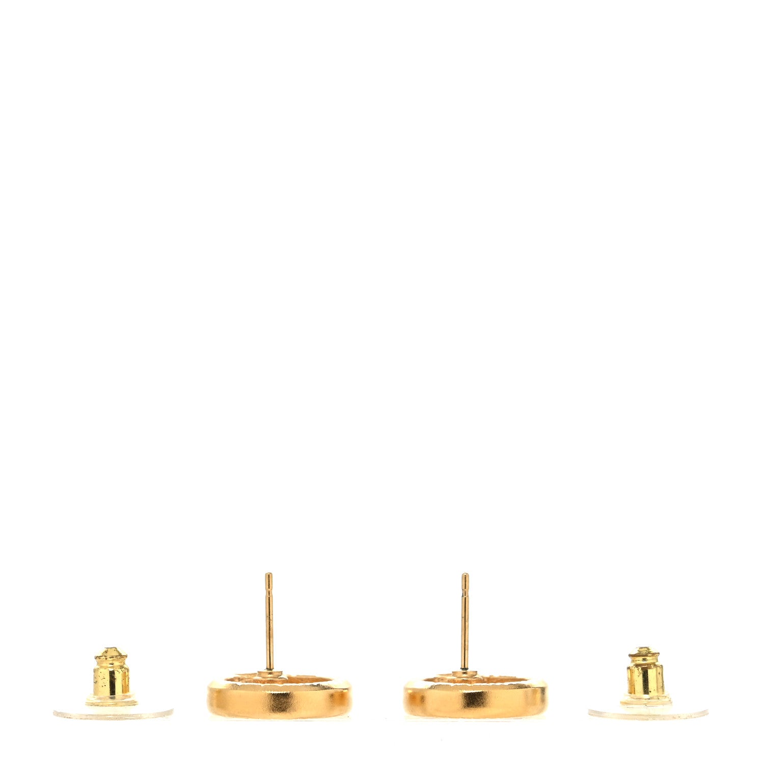 Chanel Metal Crystal Textured CC Round Earrings Gold 3 of 4