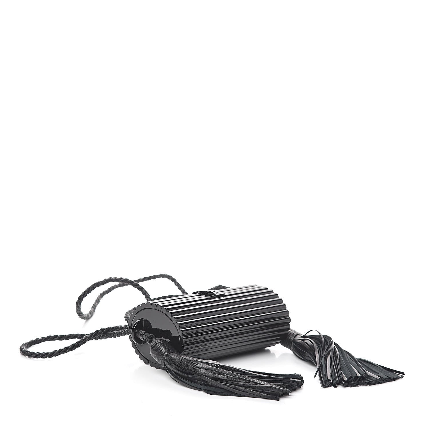 Saint Laurent Ribbed Plexiglass Lambskin Fringe Monogram Opium Box Bag Black 4 of 8