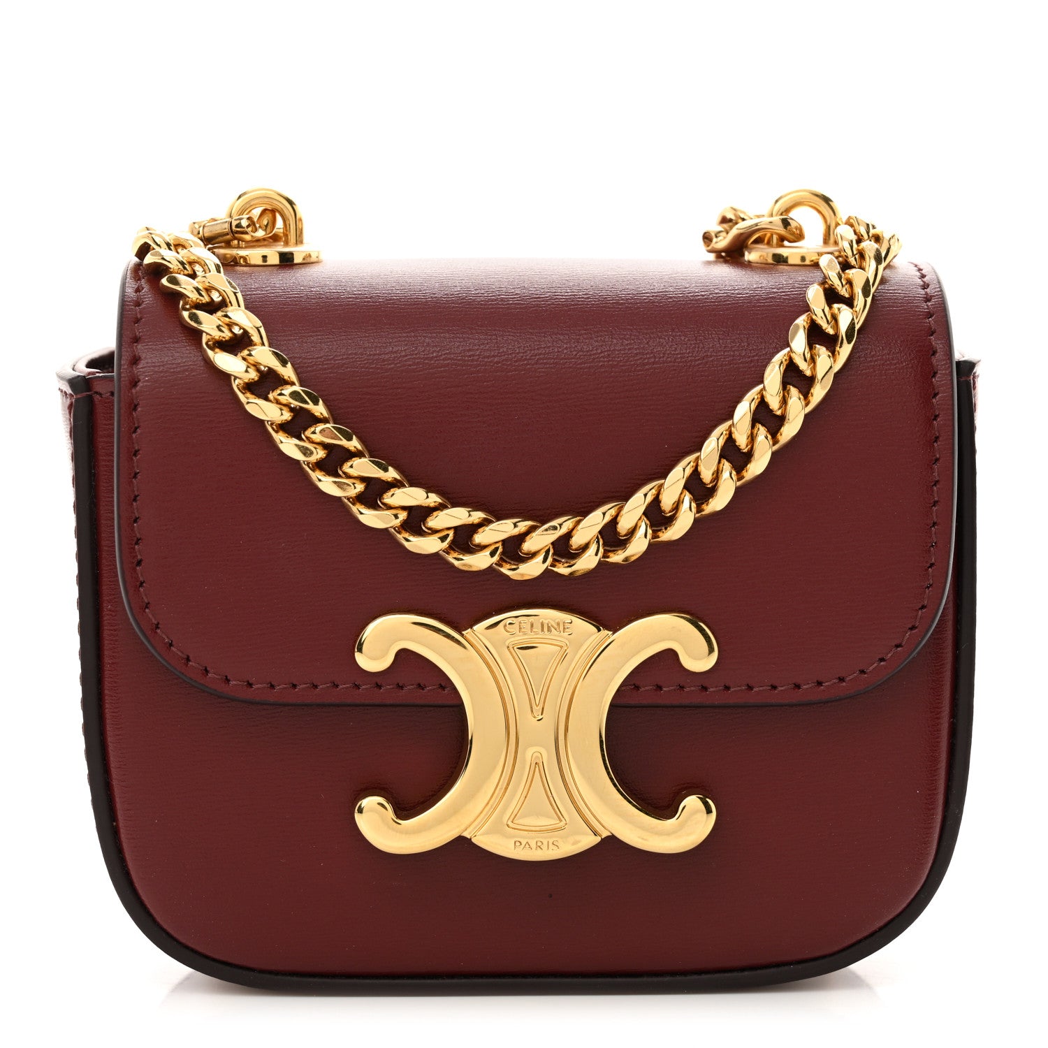 Celine Shiny Calfskin Mini Chain Claude Burgundy 1 of 10