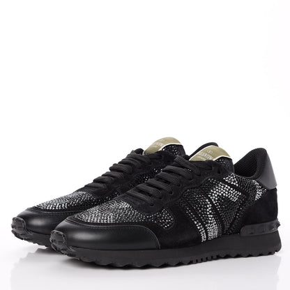 Valentino Garavani Glitter Suede Womens Rockrunner Sneakers 38 Black 3 of 10