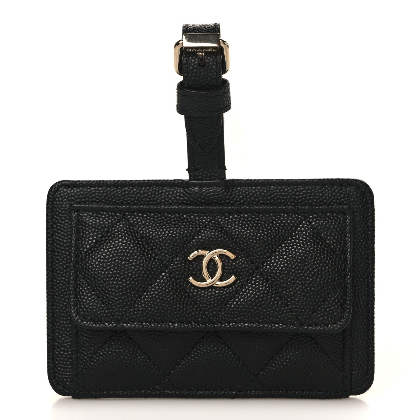 Caviar Quilted Luggage Tag Black