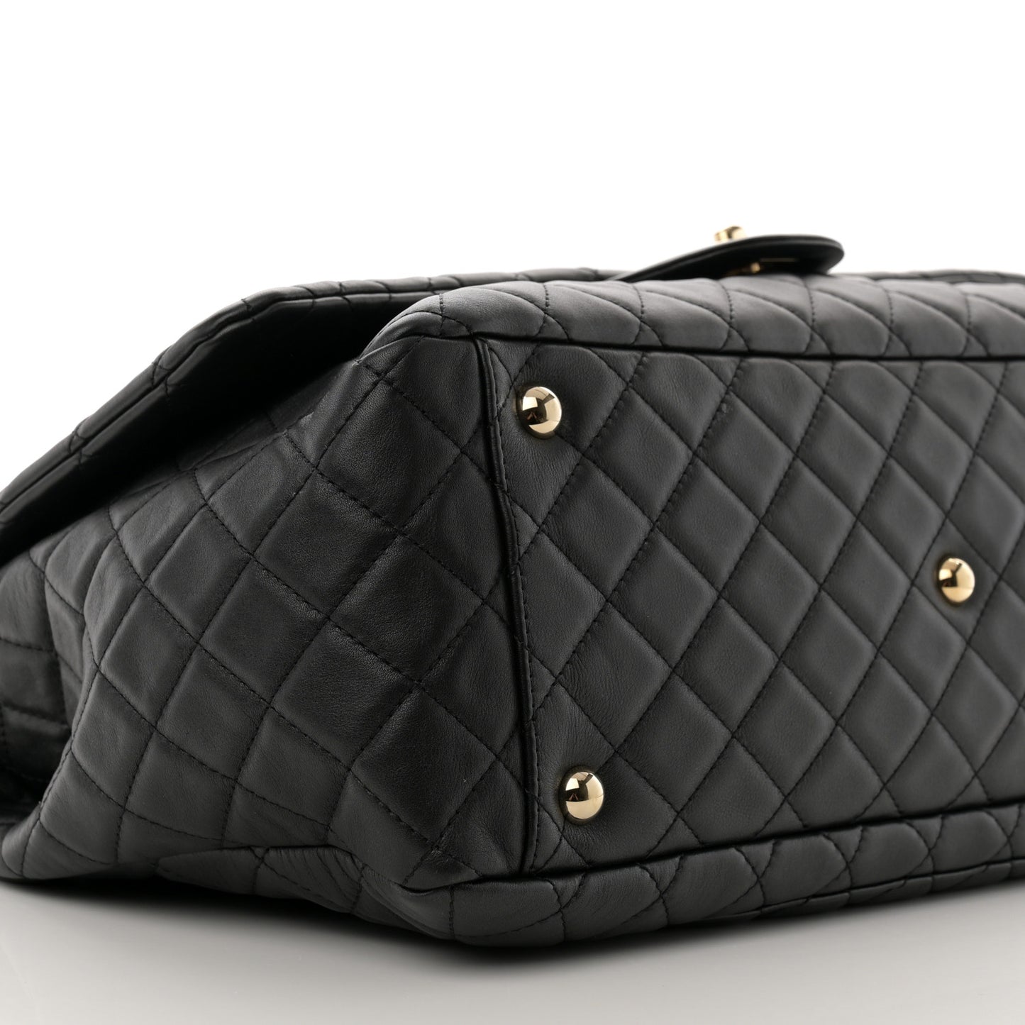 Calfskin Quilted XXL Travel Flap Bag Black