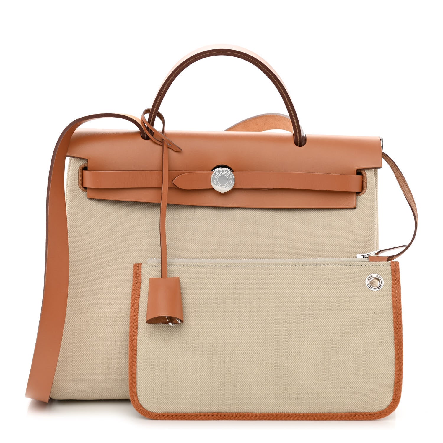 Hermes Military Toile Vache Hunter Herbag Zip Retourne 31 PM Beton Naturel 1 of 12