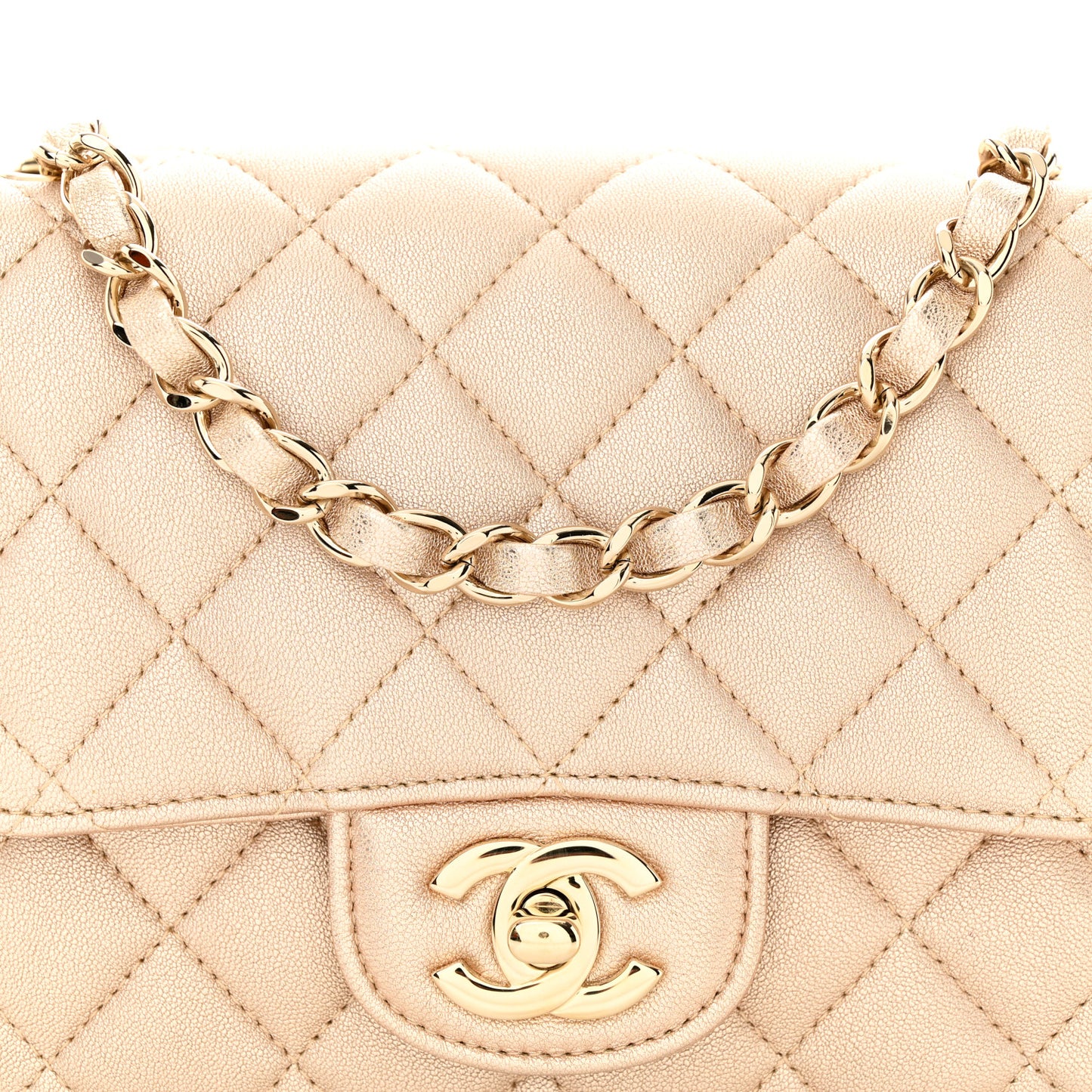 Metallic Lambskin Quilted Mini Square Flap Gold
