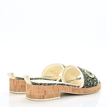 Chanel Tweed Cork Mule Sandal 39 White Multicolor 4 of 13
