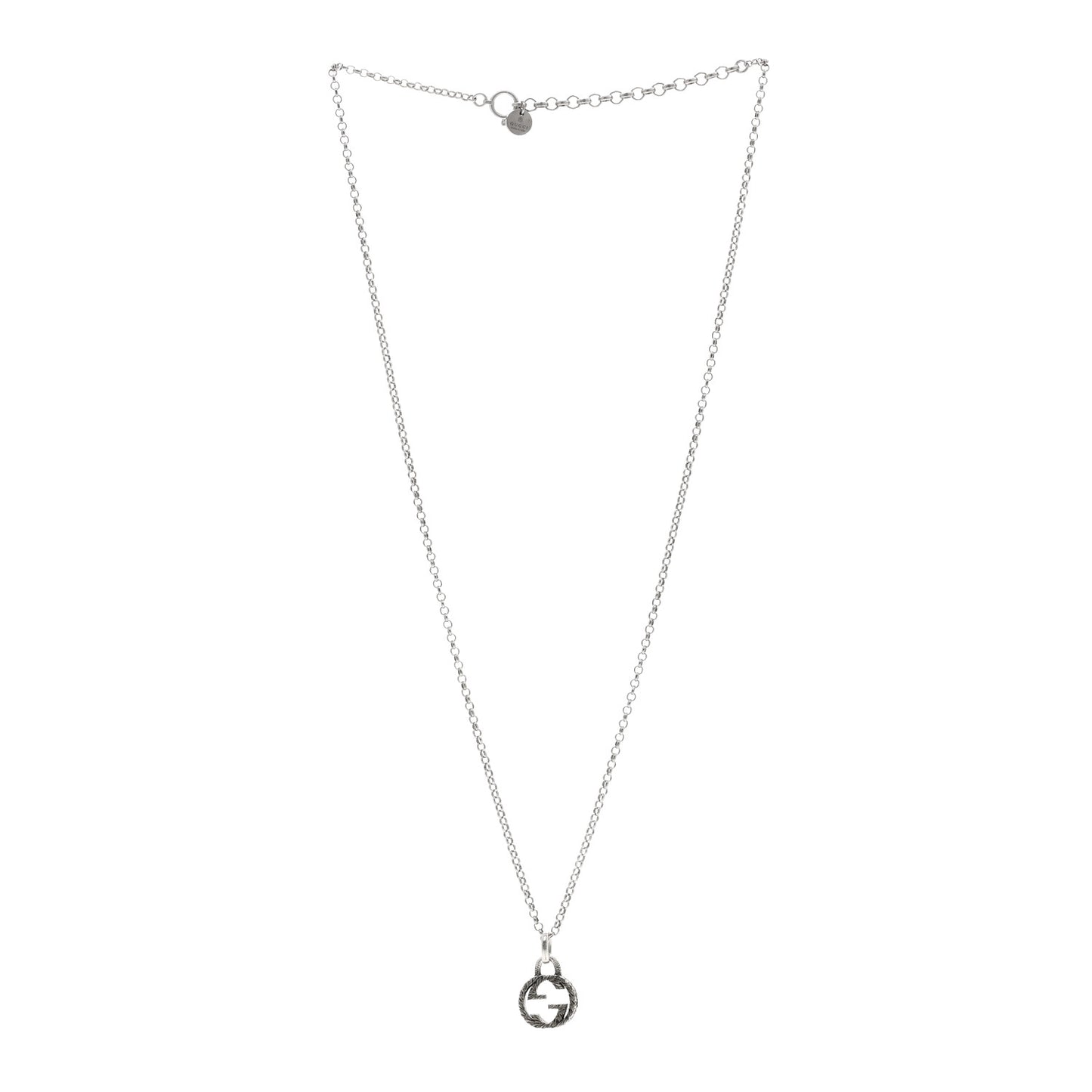 Sterling Silver Small Textured Interlocking G Pendant Necklace