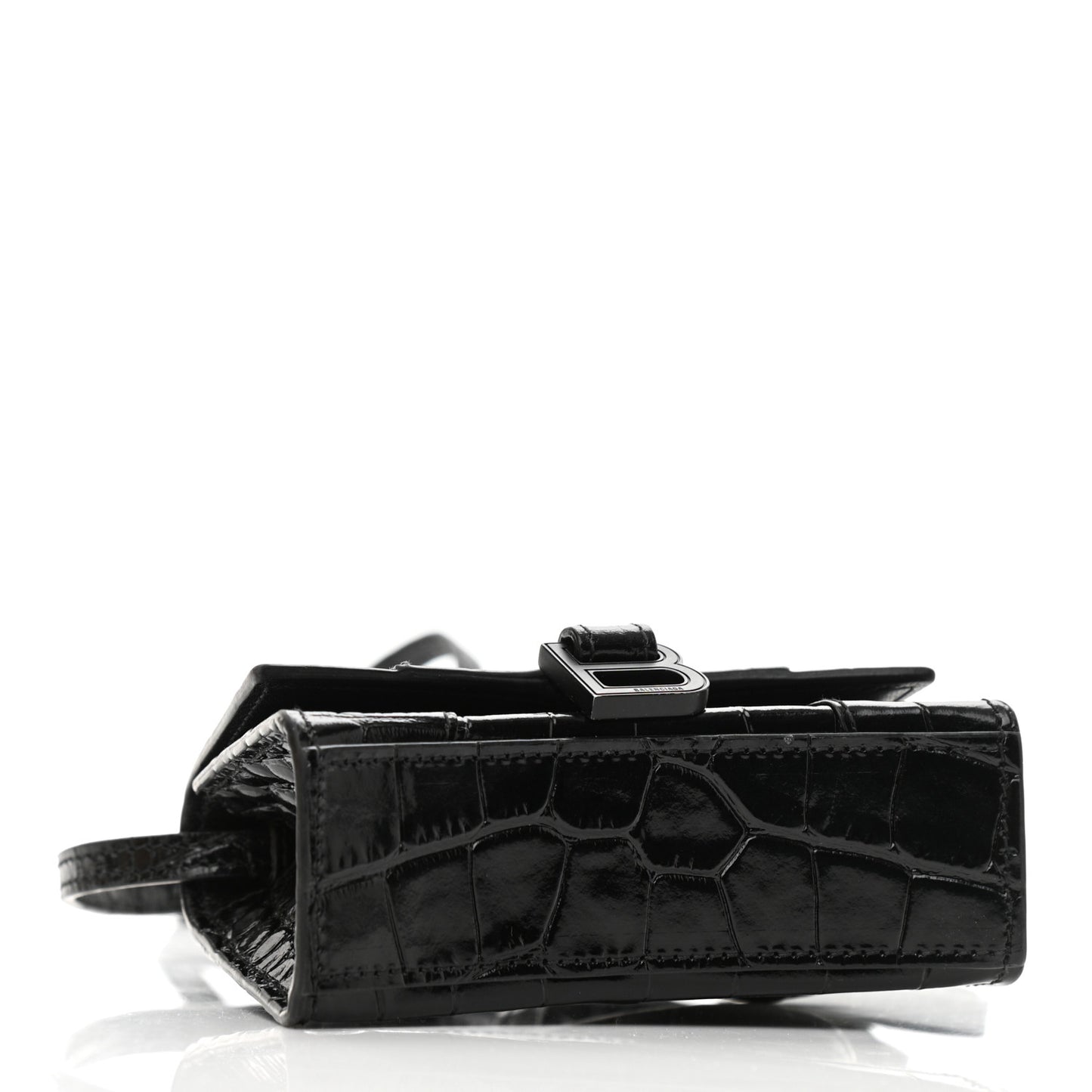Shiny Calfskin Monochrome Crocodile Embossed Hourglass Top Handle Bag Mini Black