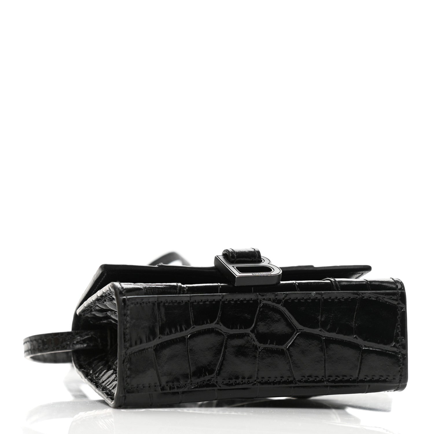 Balenciaga Shiny Calfskin Monochrome Crocodile Embossed Hourglass Top Handle Bag Mini Black 4 of 13