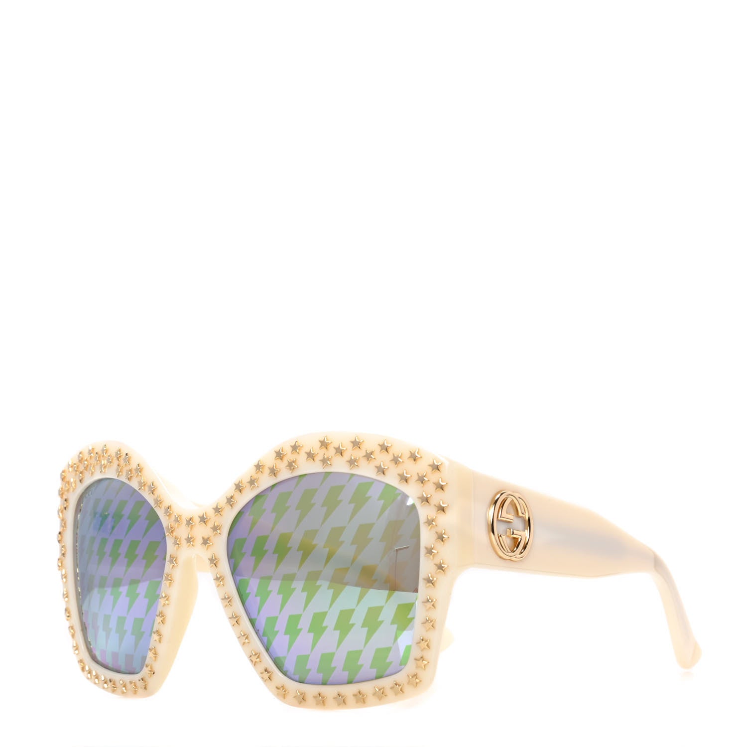 Gucci Square Frame Star Sunglasses GG 3870/S Ivory Gold 1 of 6
