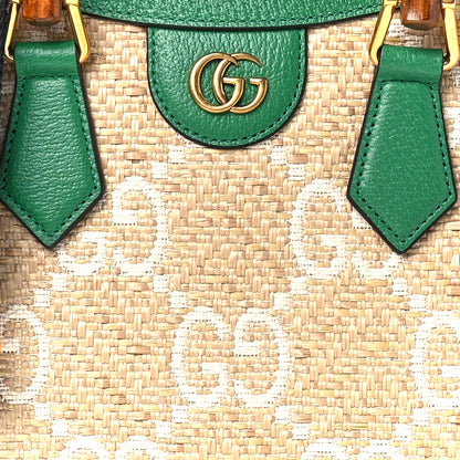Gucci Raffia Textured Dollar Calfskin Web GG Monogram Small Diana Tote Bag Natural White New Shamarock Deep Orange 7 of 9