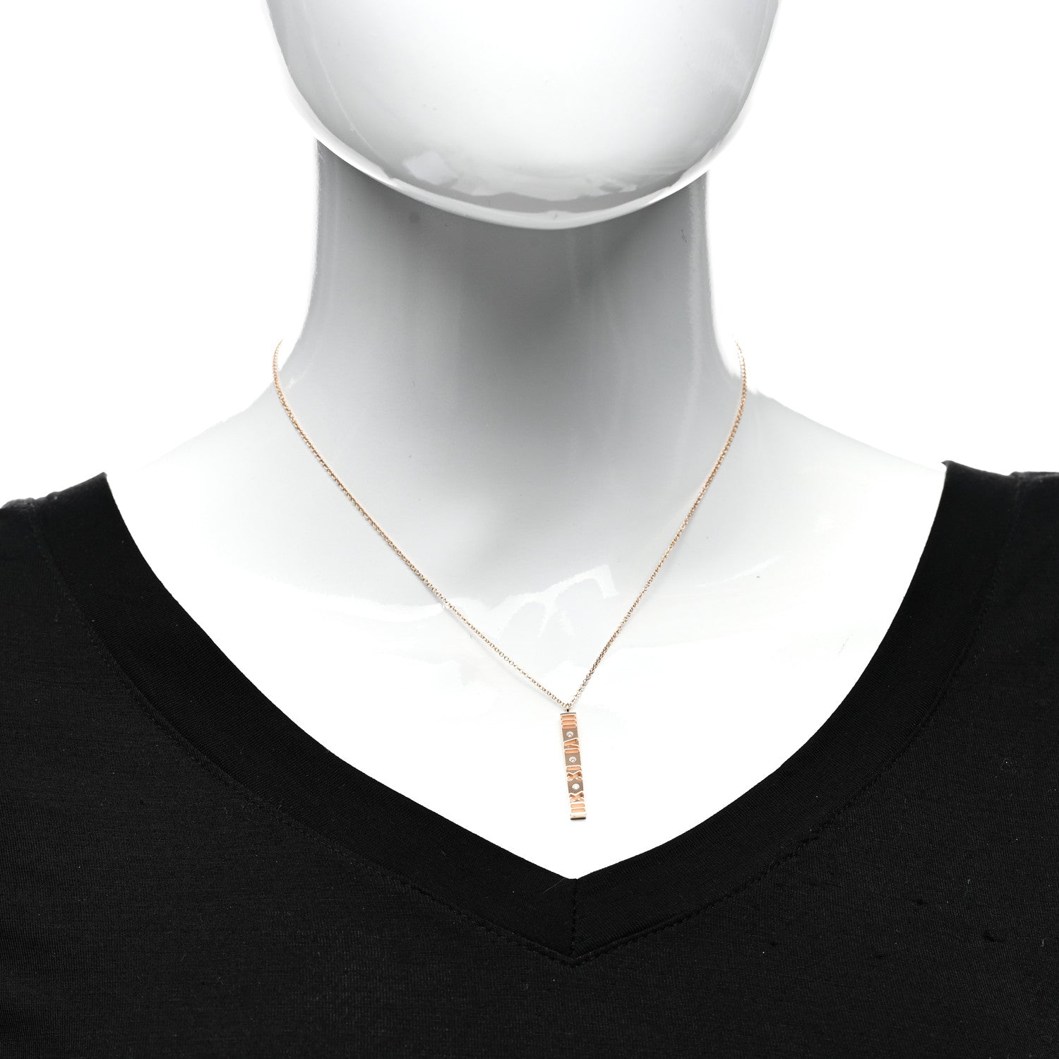Tiffany 18K Rose Gold Diamond Atlas Bar Pendant Necklace 2 of 5