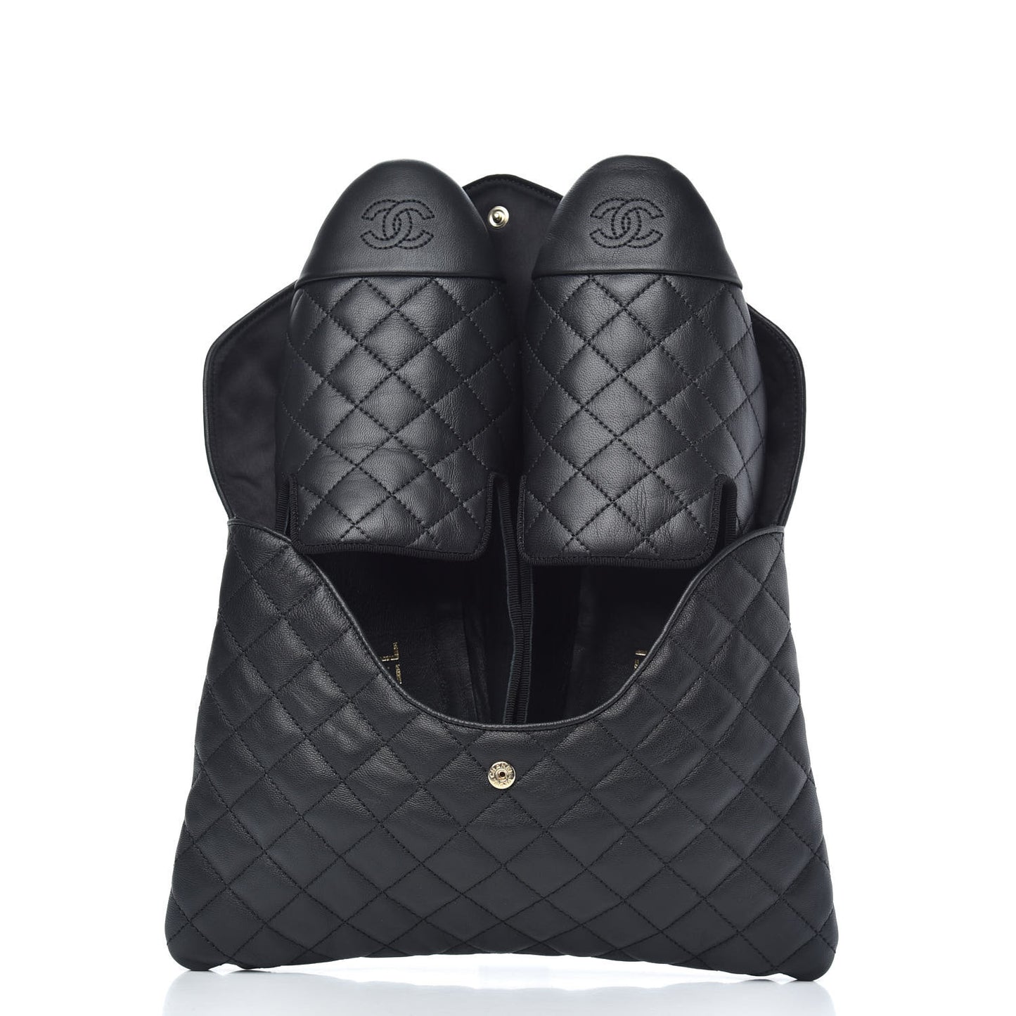 Lambskin Quilted Cap Toe Slipper With Pouch 41 Black