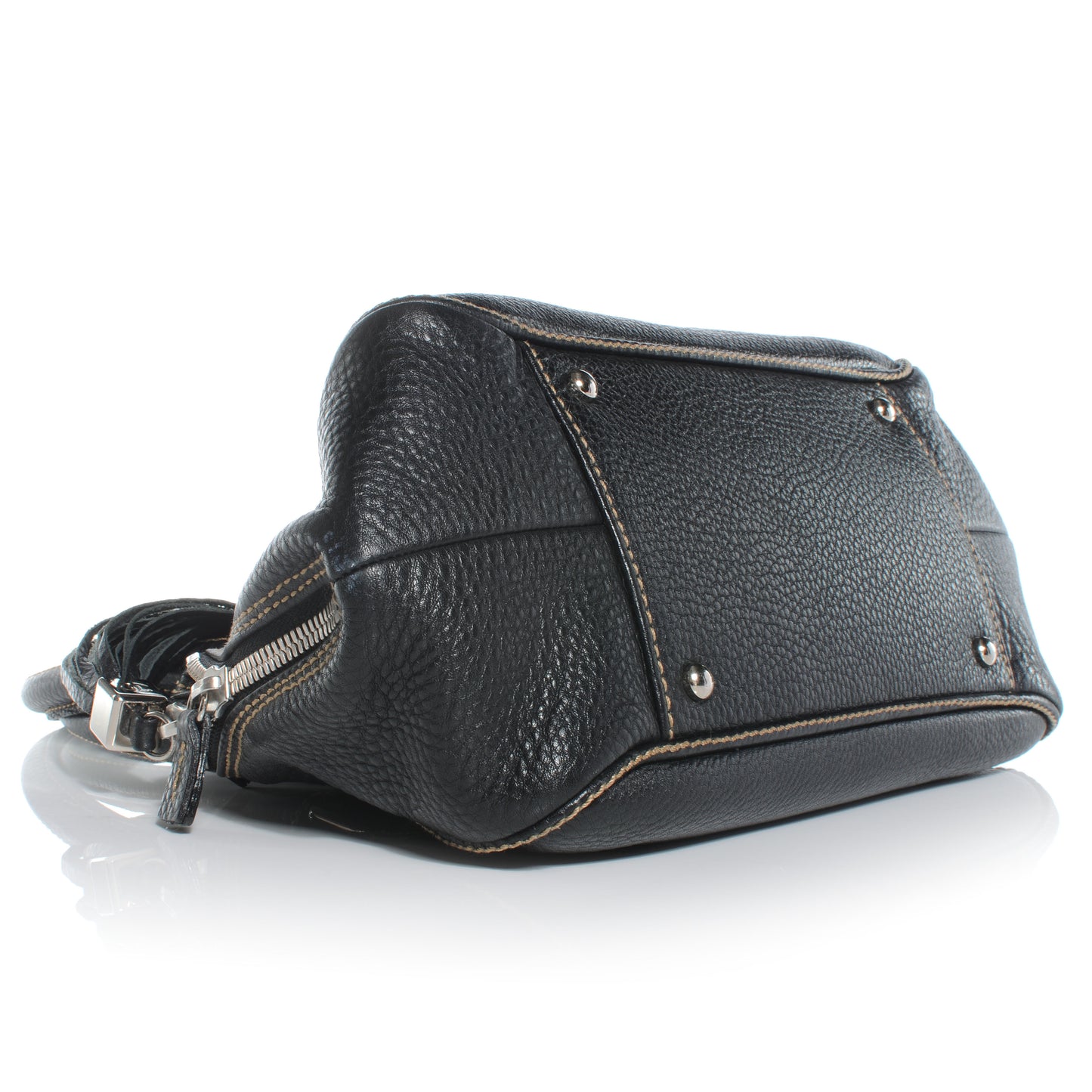 Leather Medium Tassel Handbag Black