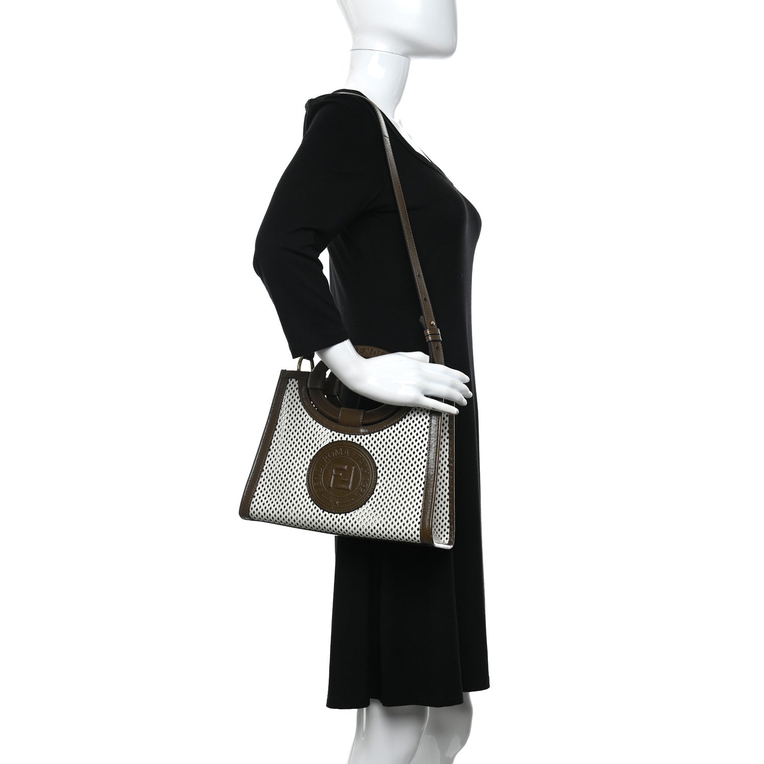 Fendi Vitello Liberty Glossy Lambskin Perforated Small Runaway Shopper Tote White Ice Rust Maya 2 of 11