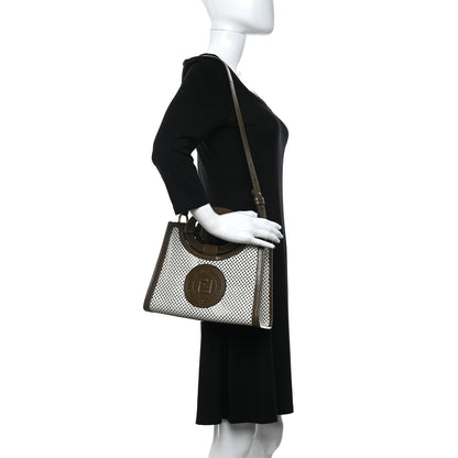 Fendi Vitello Liberty Glossy Lambskin Perforated Small Runaway Shopper Tote White Ice Rust Maya 2 of 11