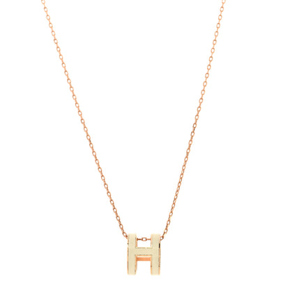 Hermes Lacquered Rose Gold Pop H Pendant Necklace White 1 of 8