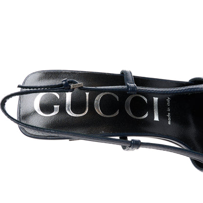Gucci GG Monogram Malaga Kid Crystal Square G 75mm Slingback Pumps 40 Beige Blue 7 of 9