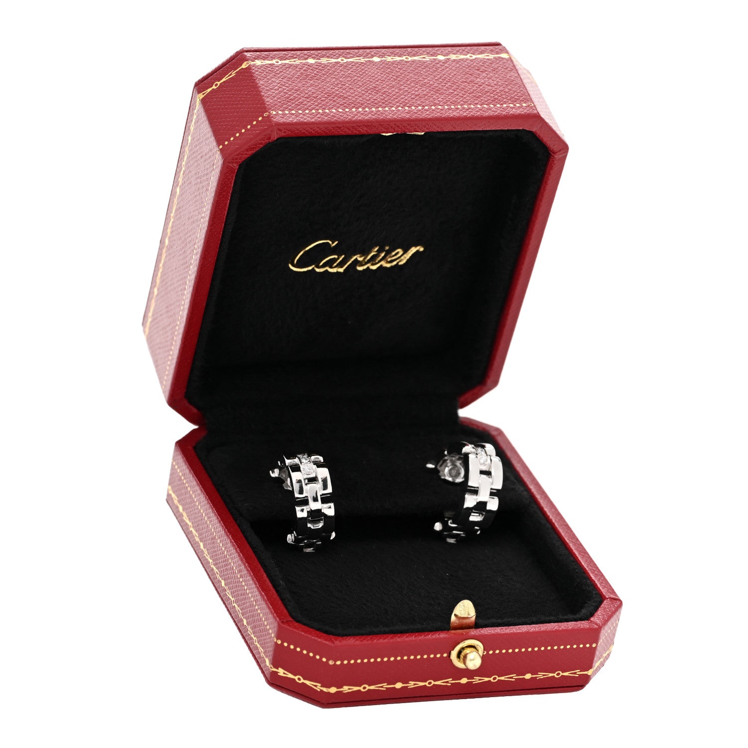 Cartier 18K White Gold Diamond Panthere Maillon Earrings 5 of 5