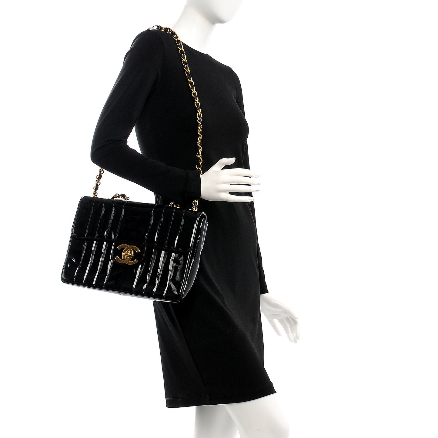 Patent Vertical Quilted Jumbo Single Flap Black