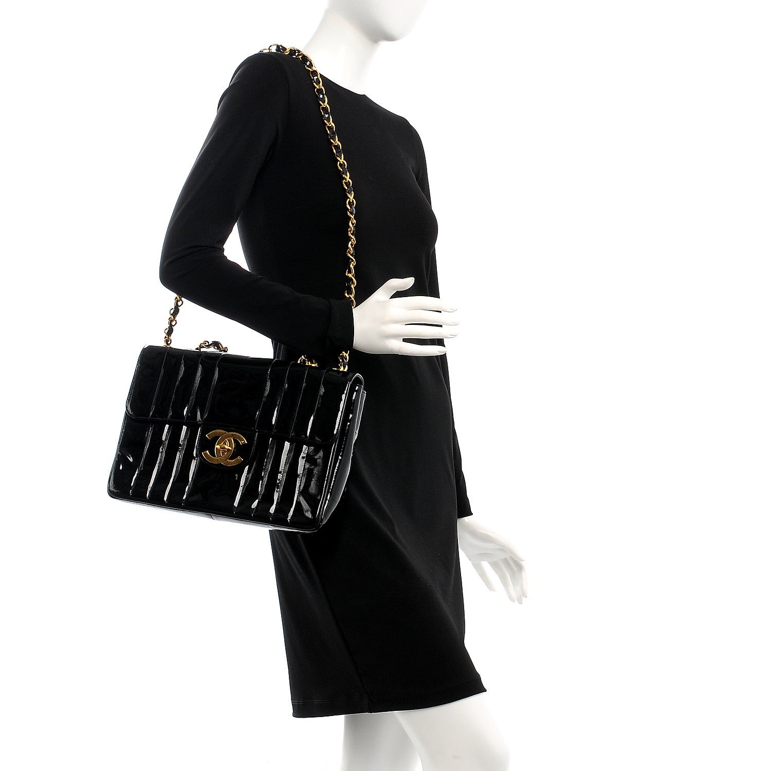 Chanel Patent Vertical Quilted Jumbo Single Flap Black 2 of 12