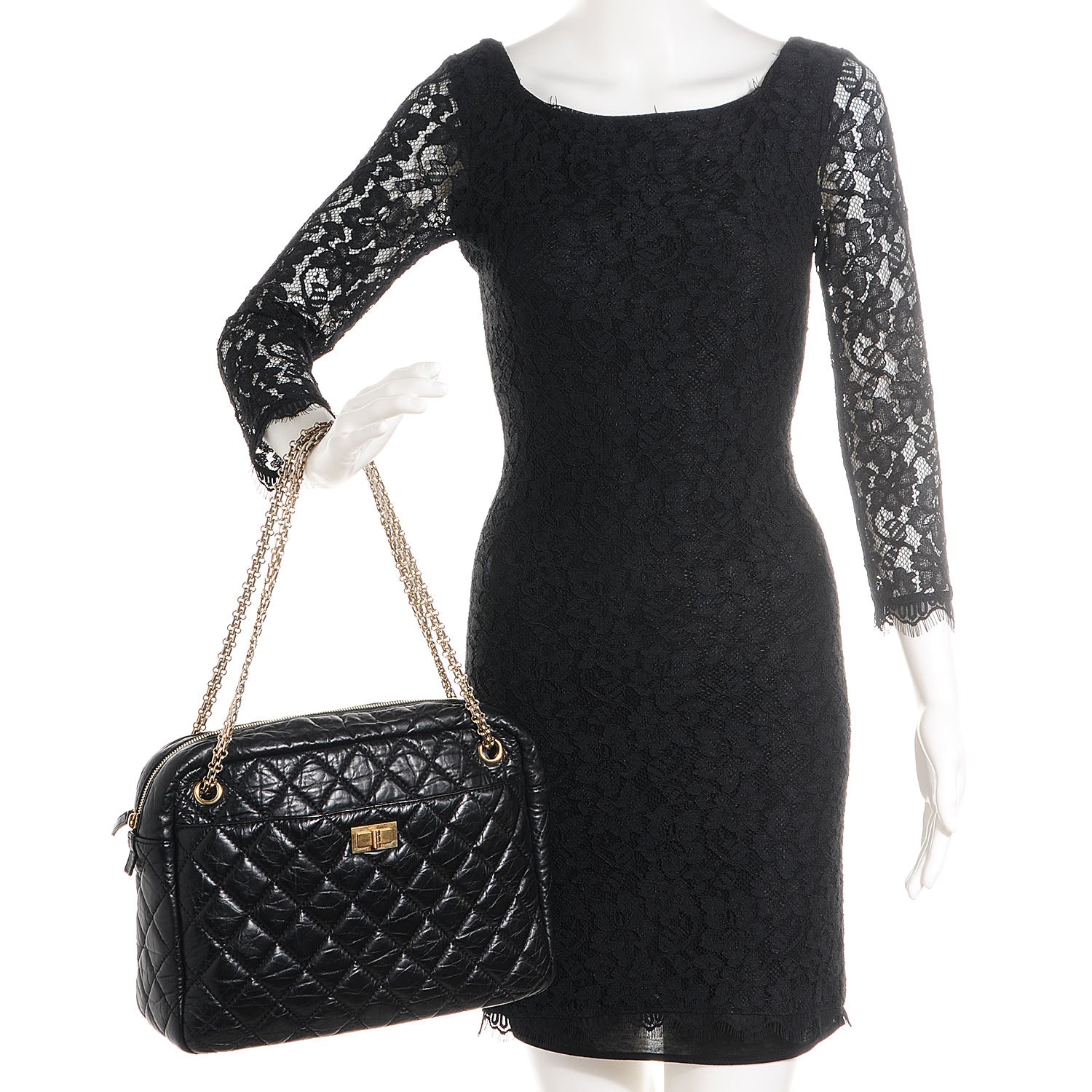 Chanel Aged Calfskin Quilted Large Reissue Camera Case Black 2 of 7
