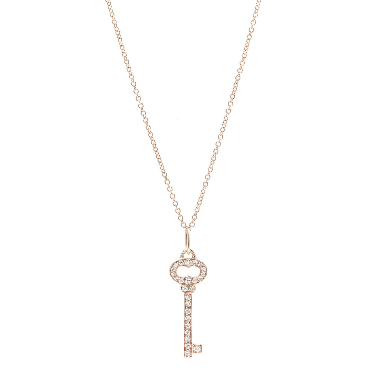 18K Rose Gold Diamond Mini Vintage Oval Key Pendant Necklace