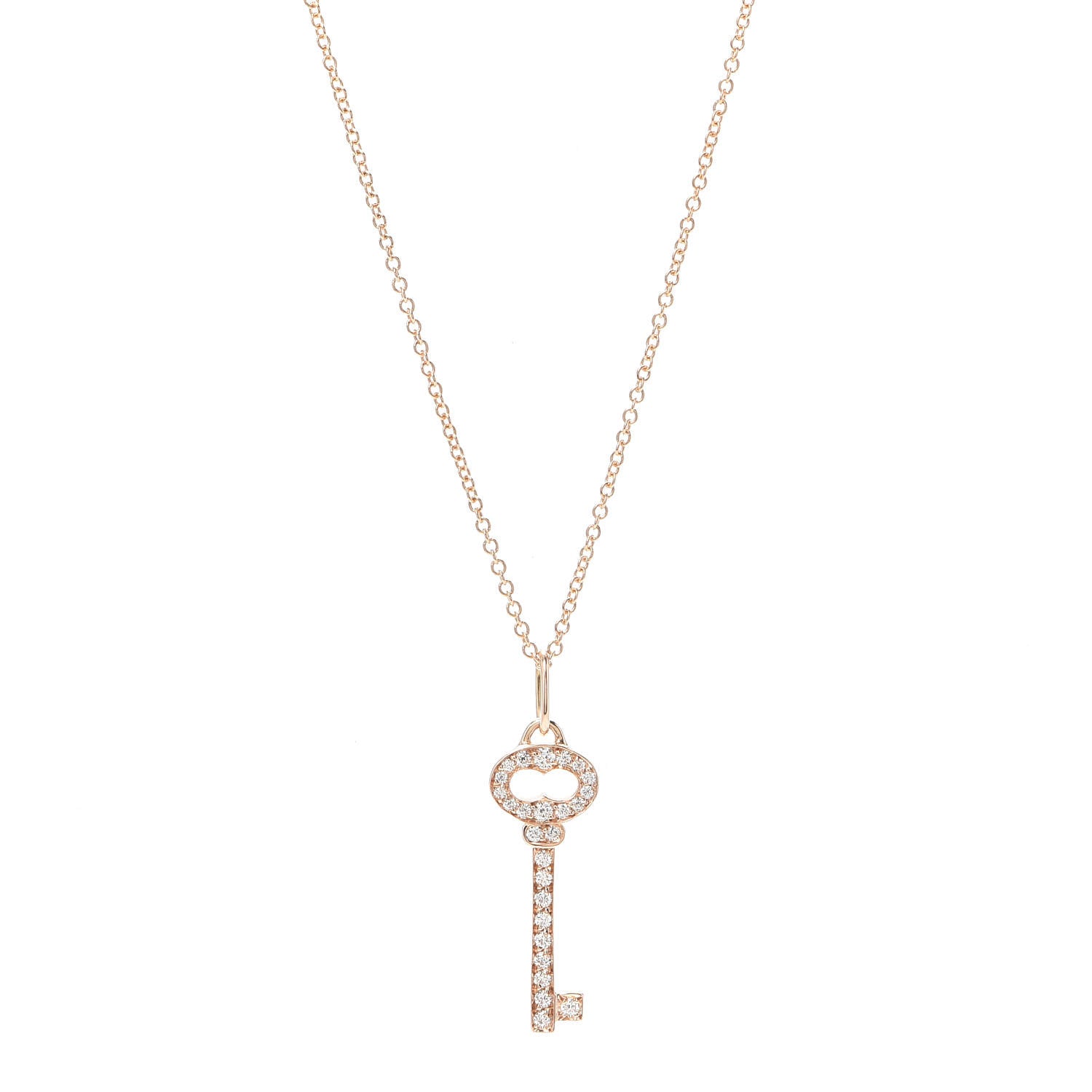 Tiffany 18K Rose Gold Diamond Mini Vintage Oval Key Pendant Necklace 1 of 6