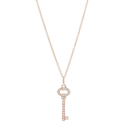 Tiffany 18K Rose Gold Diamond Mini Vintage Oval Key Pendant Necklace 1 of 6