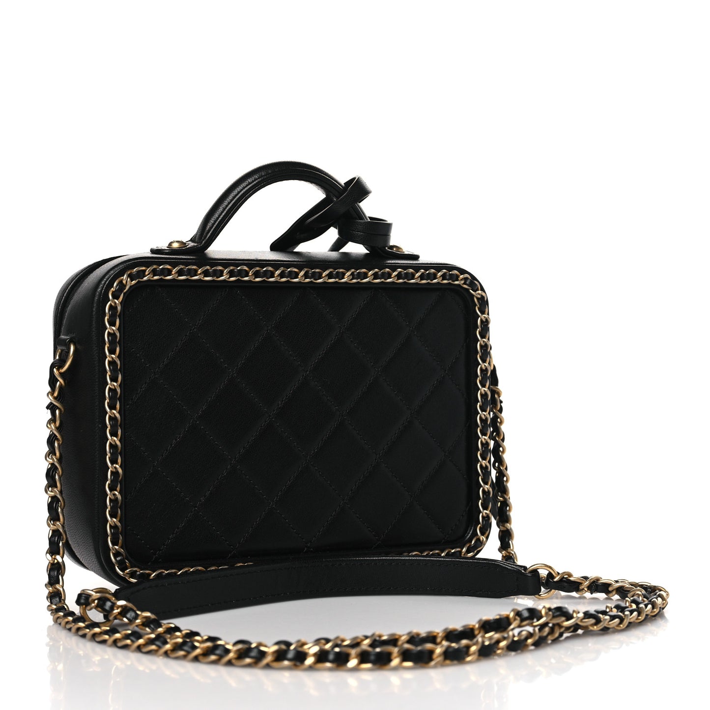 Goatskin Quilted Small CC Filigree Vanity Case Black