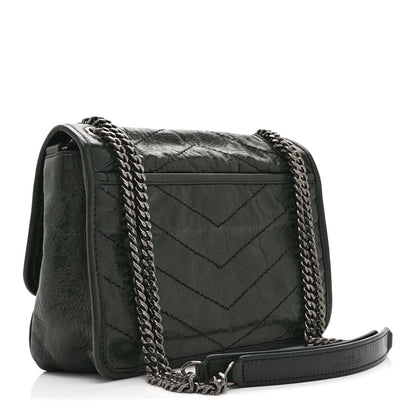 Saint Laurent Crinkled Calfskin Matelasse Monogram Baby Niki Chain Satchel Dark Green 3 of 10