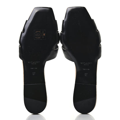 Saint Laurent Calfskin Canvas Tribute 05 Slide Sandals 37 Black 4 of 4