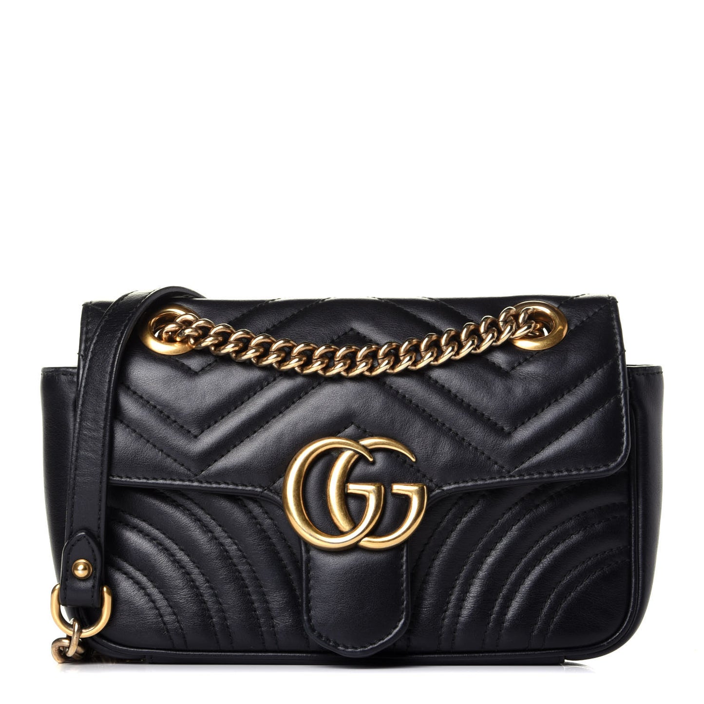 Calfskin Matelasse Mini GG Marmont Shoulder Bag Black