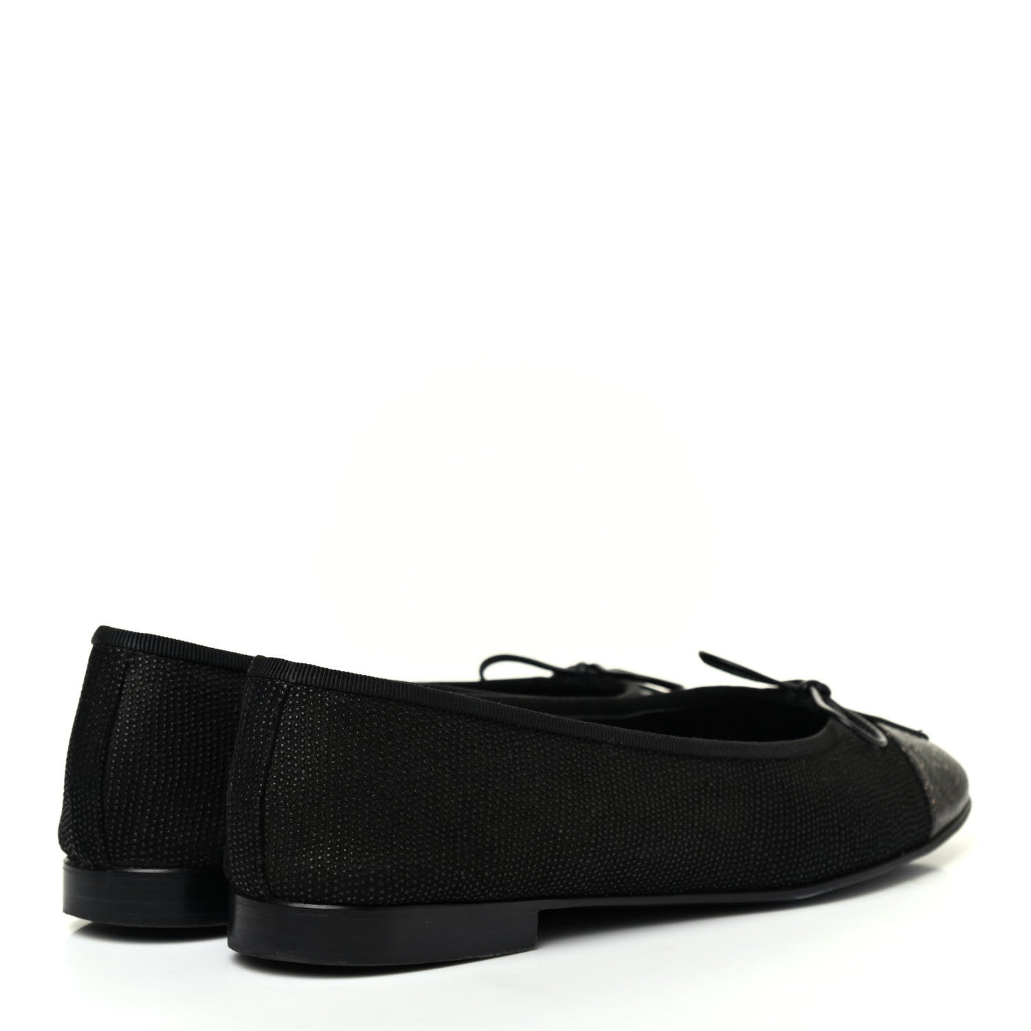 Chanel Snakeskin Embossed Calfskin Cap Toe Ballerina Flats 38.5 Black 3 of 4
