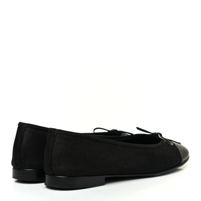 Chanel Snakeskin Embossed Calfskin Cap Toe Ballerina Flats 38.5 Black 3 of 4