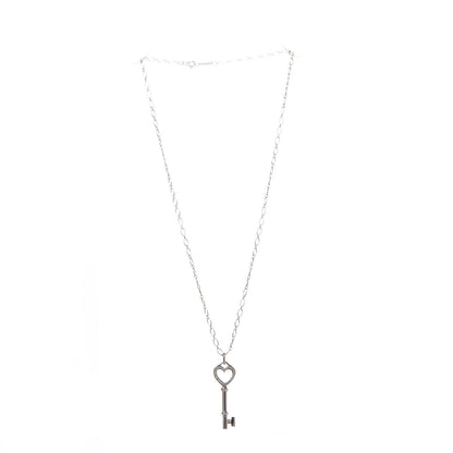 Tiffany 18K White Gold Diamond Mini Heart Key Charm Pendant Link Necklace 4 of 9