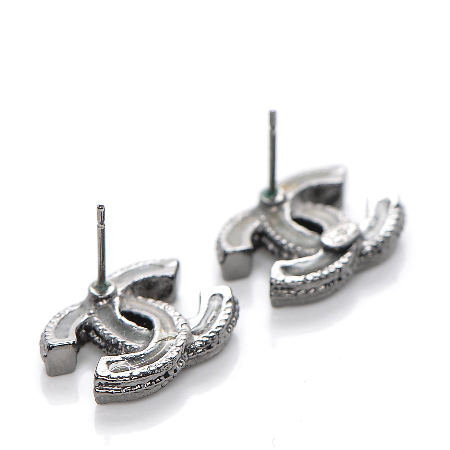 Chanel Enamel CC Earrings Ruthenium Dark Grey 3 of 4