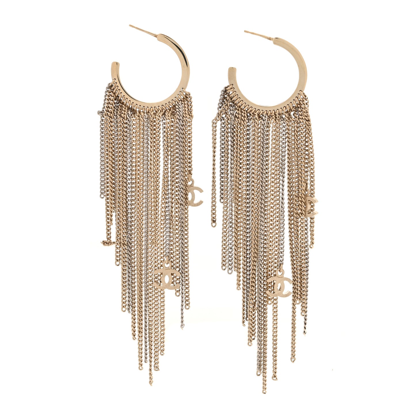 CC Hoop Drop Chain Earrings Gold Silver