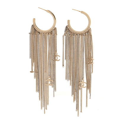 Chanel CC Hoop Drop Chain Earrings Gold Silver 1 of 4