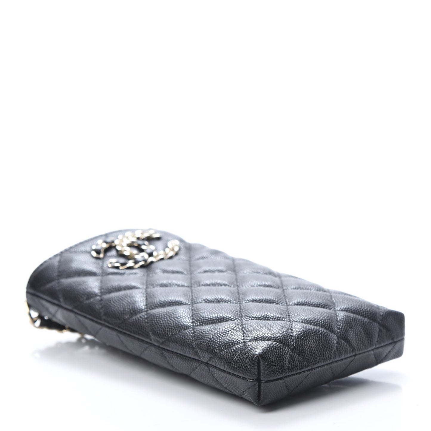 Caviar Quilted French New Wave Phone Holder With Chain Black